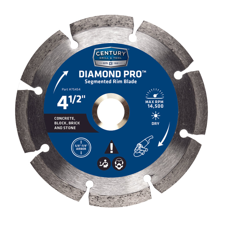 Century Drill & Tool 4-1/2 in. D X 5/8 and 7/8 in. Diamond Segmented Rim Blade 1 pk