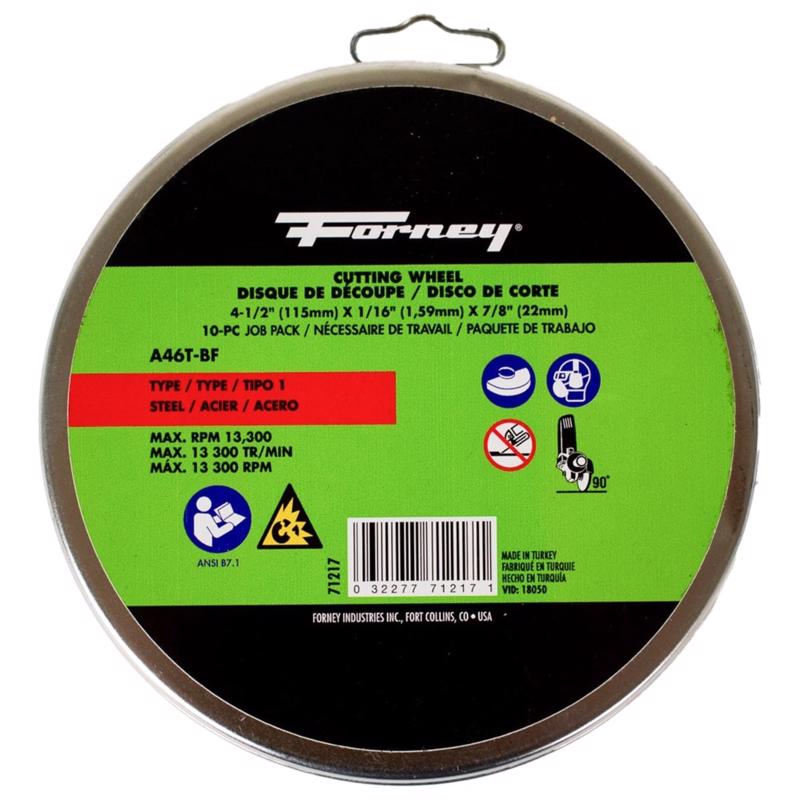 Forney 4-1/2 in. D X 7/8 in. Aluminum Oxide Metal Cutting Wheel 10 pk