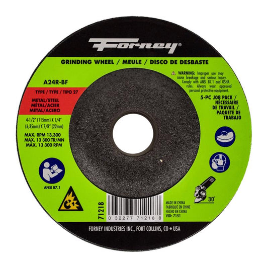 Forney 4-1/2 in. D X 7/8 in. in. Grinding Wheel