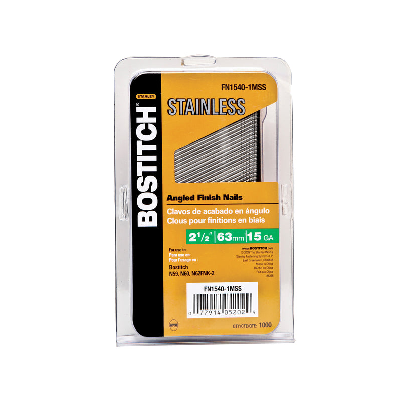 Bostitch 2-1/2 in. L X 15 Ga. Angled Strip Stainless Steel Finish Nails 1,000 pk