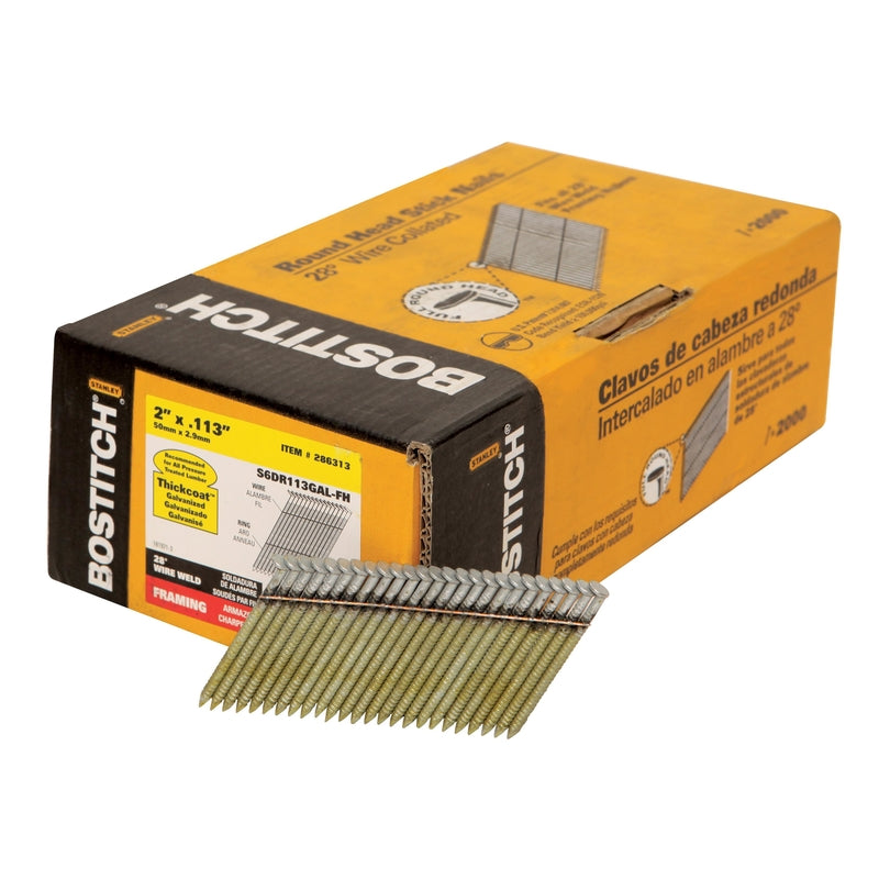 Bostitch 2 in. L X 11 Ga. Straight Strip Galvanized Stick Nails 28 deg 2,000 pk