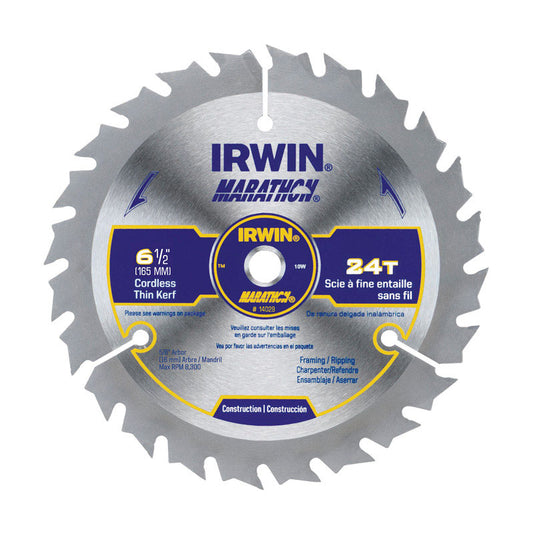 Irwin Marathon 6-1/2 in. D X 5/8 in. Carbide Circular Saw Blade 24 teeth 1 pk