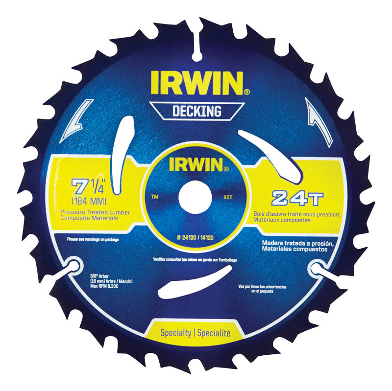 Irwin Marathon 7-1/4 in. D X 5/8 in. Carbide Circular Saw Blade 24 teeth 1 pk