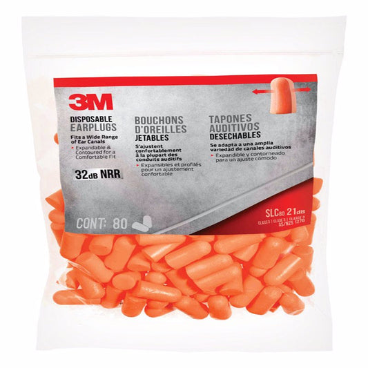 3M 32 dB Soft Foam Earplugs Orange 80 pair