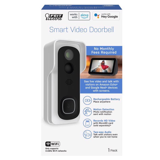 Feit Smart Home White Metal/Plastic Wireless Smart-Enabled Video Doorbell