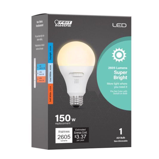 Feit A21 E26 (Medium) Smart-Enabled LED Bulb Adjustable White 150 Watt Equivalence 1 pk