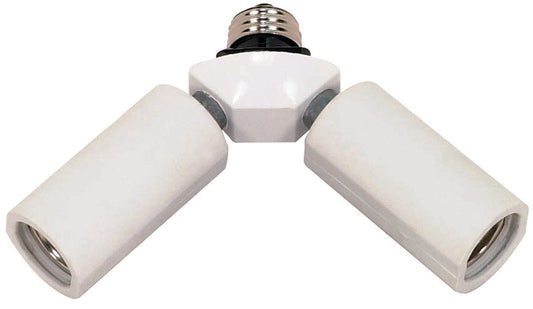 Satco Plastic Medium Base Twin Light Socket Adapter 1 pk