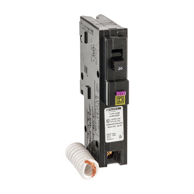 Square D HomeLine 20 amps Dual Function (CAFCI and GFCI) Single Pole Circuit Breaker