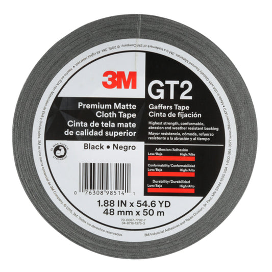 3M 1.88 in. W X 54.6 yd L Black Gaffer's Tape