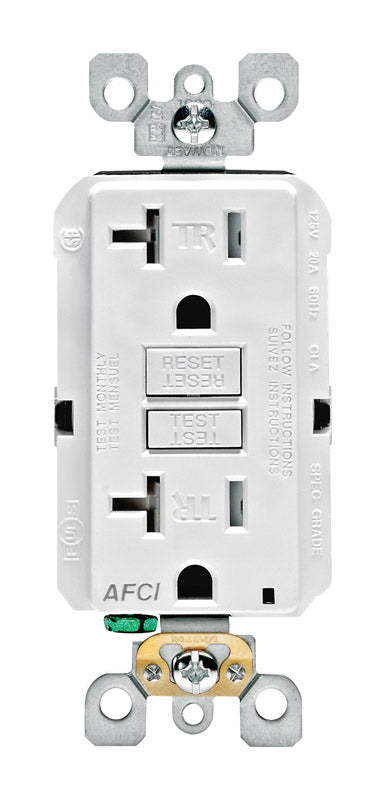 Leviton Decora 20 amps 125 V White AFCI Outlet 5-20R 1 pk