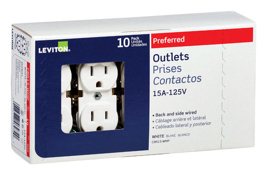 Leviton 15 amps 125 V White Outlet 5-15R 10 pk