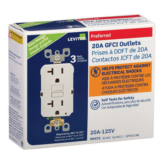 Leviton Smartlock Pro 20 amps 125 V Duplex White GFCI Outlet 5-20R 3 pk