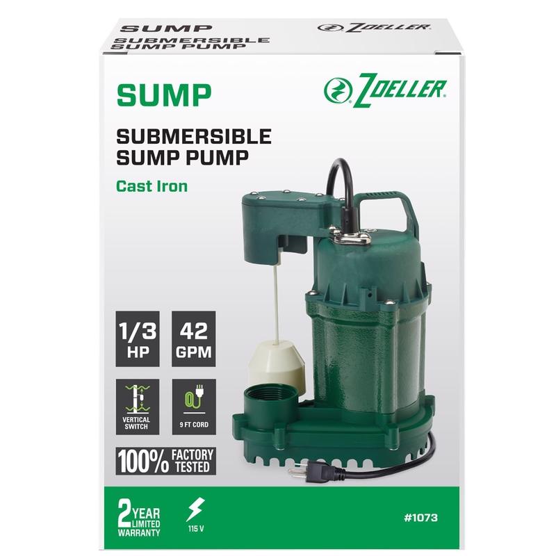 Zoeller 1/3 HP 2520 gph Cast Iron Vertical Float Switch AC Submersible Sump Pump