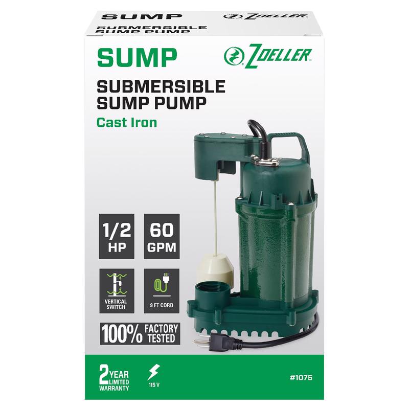 Zoeller 1/2 HP 3600 gph Cast Iron Vertical Float Switch AC Submersible Sump Pump