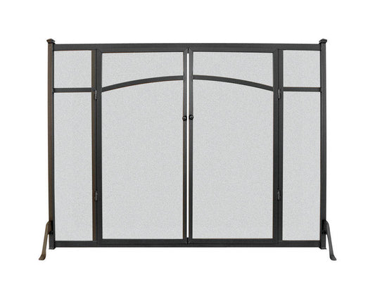 Panacea Black/Gray Matte Metal Fireplace Screen with Doors