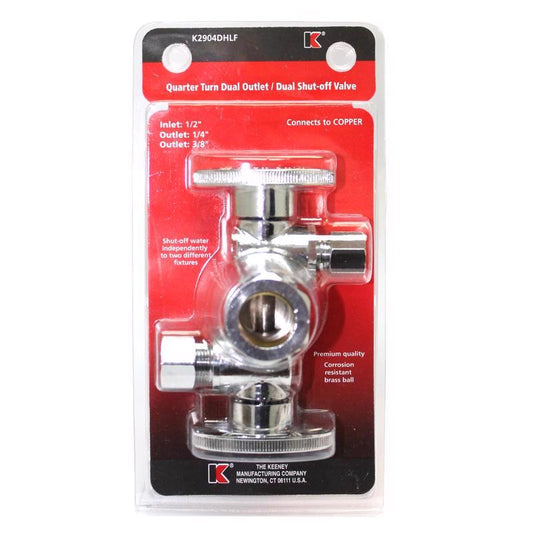 Keeney 3/8 in. Compression in. X 1/4 in. Compression Brass Dual Shut-Off Valve