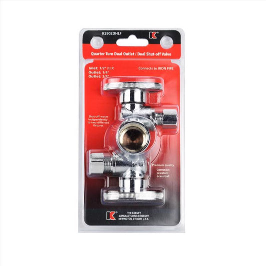 Keeney 1/4 in. FIP in. X 3/8 in. Compression Brass Dual Shut-Off Valve