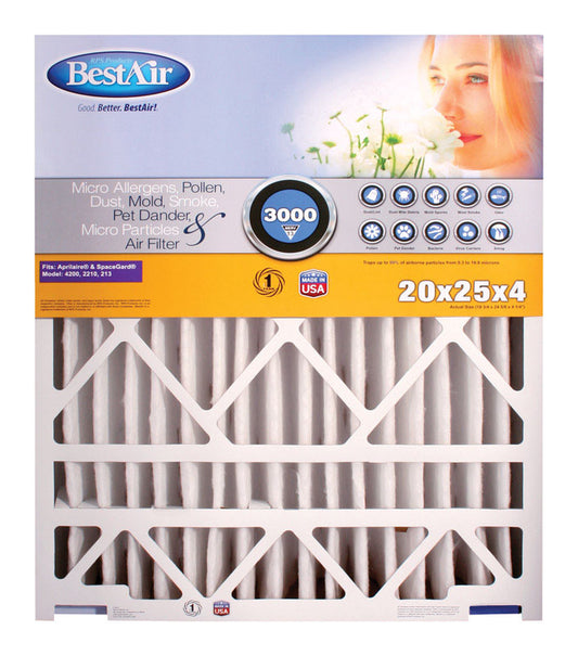 BestAir 20 in. W X 25 in. H X 4 in. D 13 MERV Pleated Air Filter 1 pk