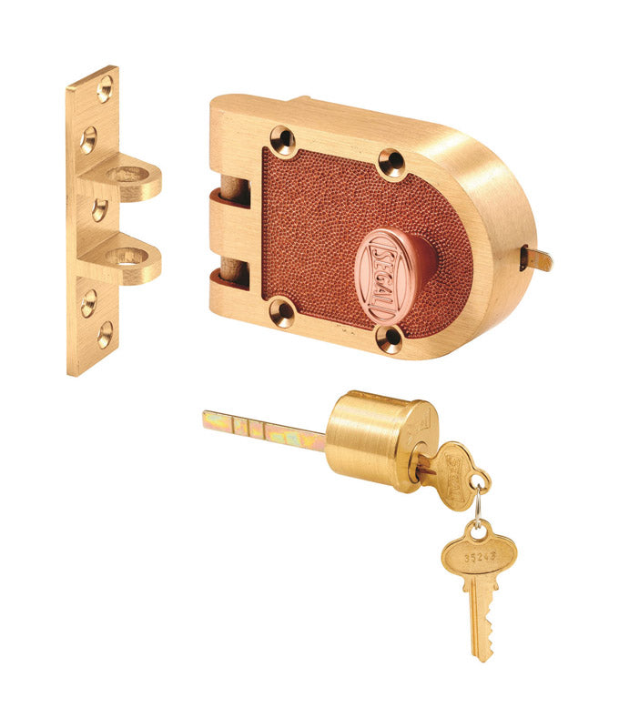 Prime-Line Segal Brushed Brass Solid Bronze Alloy Single Cylinder Deadbolt Keyed Differently