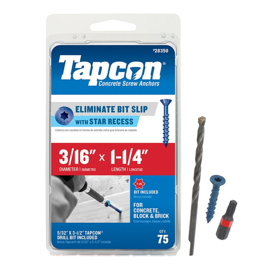 Tapcon 3/16 in. in. X 1-1/4 in. L Star Flat Head High/Low Concrete Screws