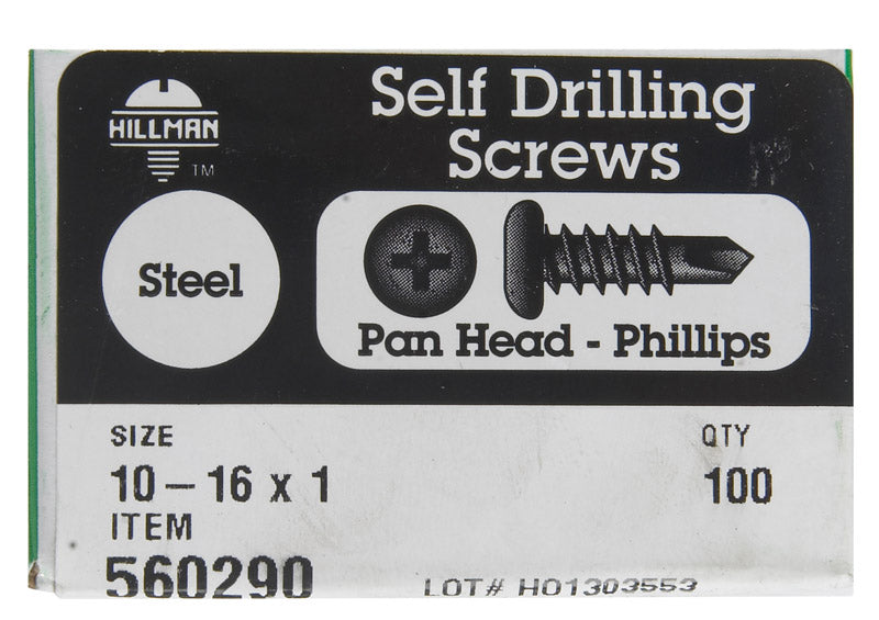 HILLMAN No. 10-16 X 1 in. L Phillips Pan Head Self- Drilling Screws 100 pk