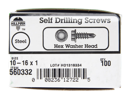 HILLMAN No. 10 X 1 in. L Hex Hex Washer Head Sheet Metal Screws 100 pk