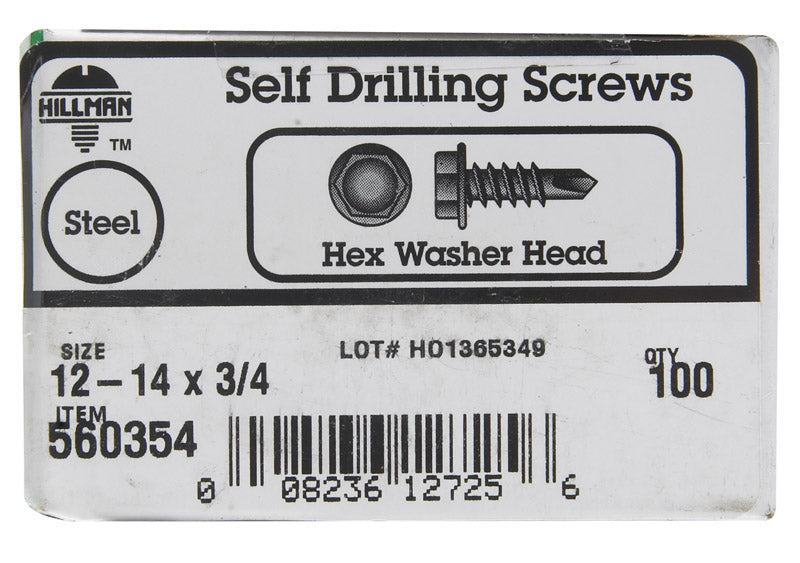 HILLMAN No. 12-14 X 3/4 in. L Hex Washer Head Sheet Metal Screws 100 pk