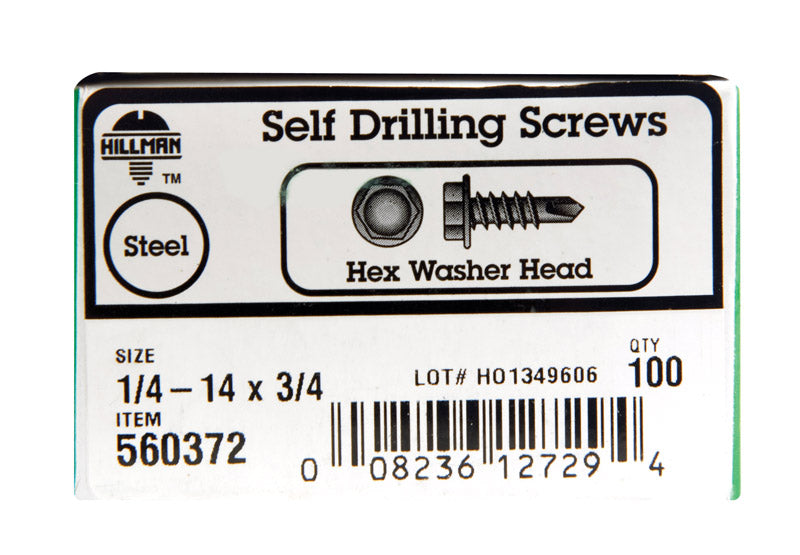 HILLMAN 1/4-14 Sizes X 3/4 in. L Hex Hex Washer Head Sheet Metal Screws 100 pk