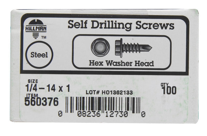 HILLMAN 1/4-14 Sizes X 1 in. L Hex Hex Washer Head Sheet Metal Screws 100 pk