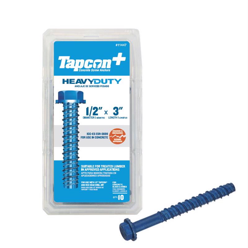 Tapcon 1/2 in. in. X 3 in. L Hex Drive Hex Washer Head Assorted Concrete Screws