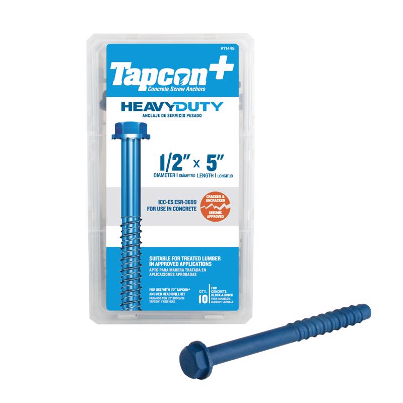 Tapcon 1/2 in. in. X 5 in. L Hex Drive Hex Washer Head Assorted Concrete Screws