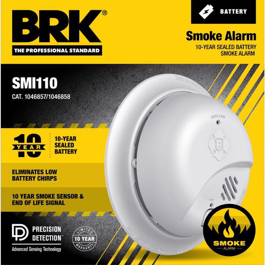 BRK 10 Year Battery-Powered Ionization Smoke Detector 1 pk