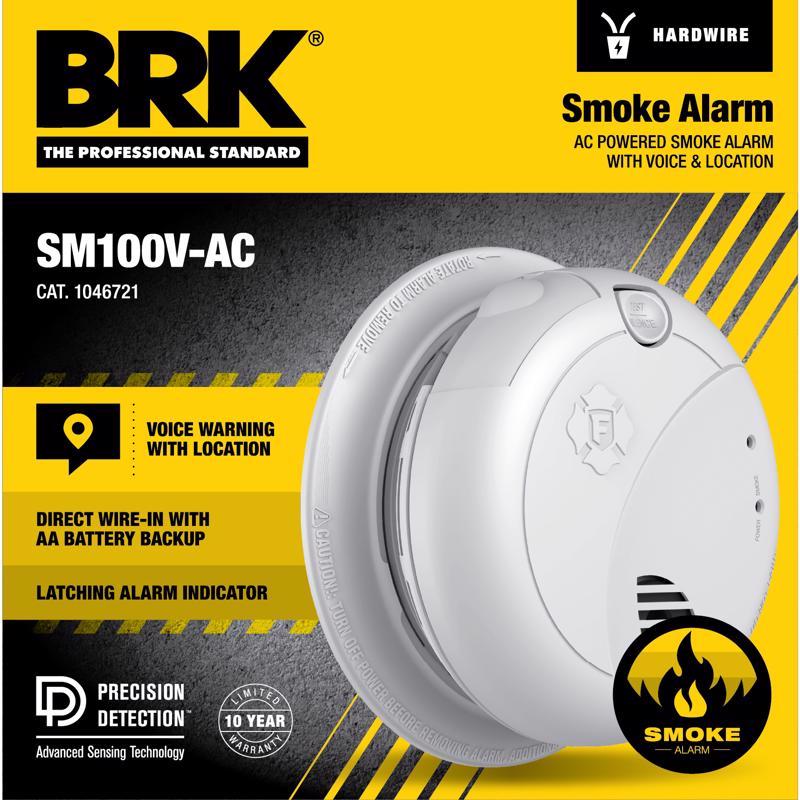 BRK Voice and Locatio Hard-Wired w/Battery Back-up Photoelectric Smoke Detector 1 pk