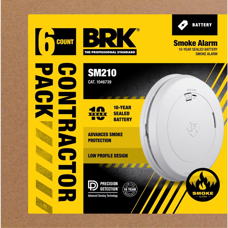 BRK Battery-Powered Photoelectric Smoke Detector 6 pk