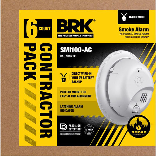 BRK Hard-Wired w/Battery Back-up Ionization Smoke Detector 6 pk