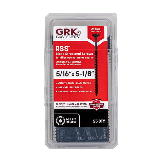 GRK Fasteners RSS 5/16 or No. 15 in. X 5-1/8 in. L Star Black W-Cut Structural Wood Screws 1 pk