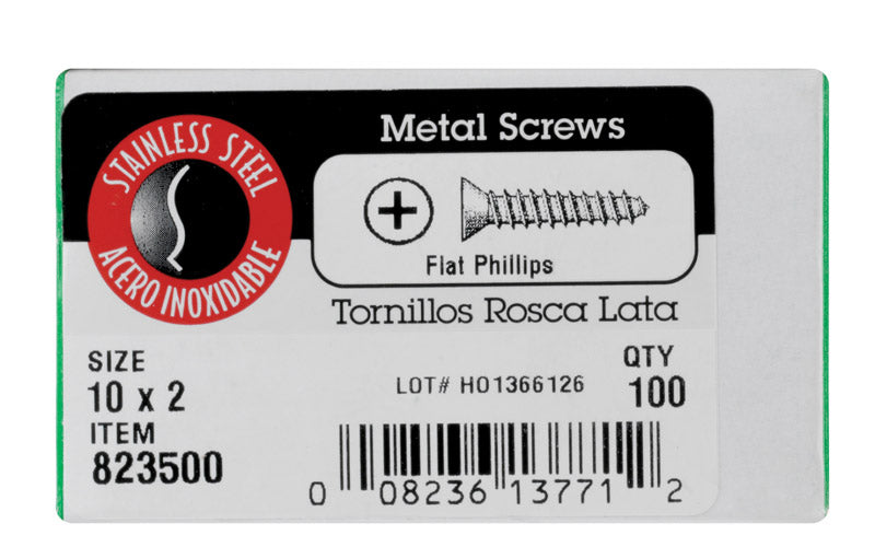 HILLMAN No. 10 X 2 in. L Phillips Flat Head Sheet Metal Screws 100 pk