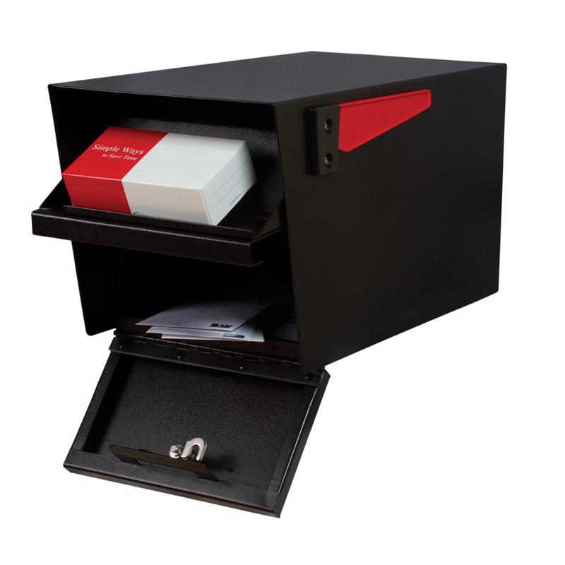 Mail Boss Mail Manager Modern Galvanized Steel Post Mount Black Locking Mailbox