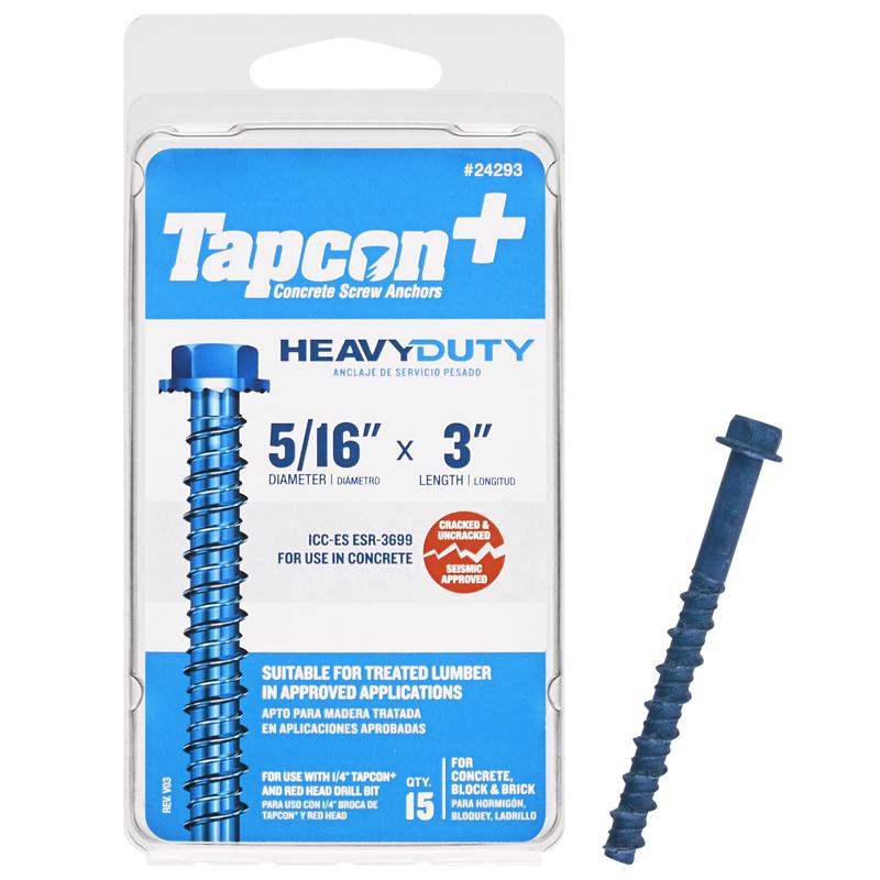 Tapcon 5/16 in. D X 3 in. L Steel Hex Head Concrete Screw Anchor 15 pk