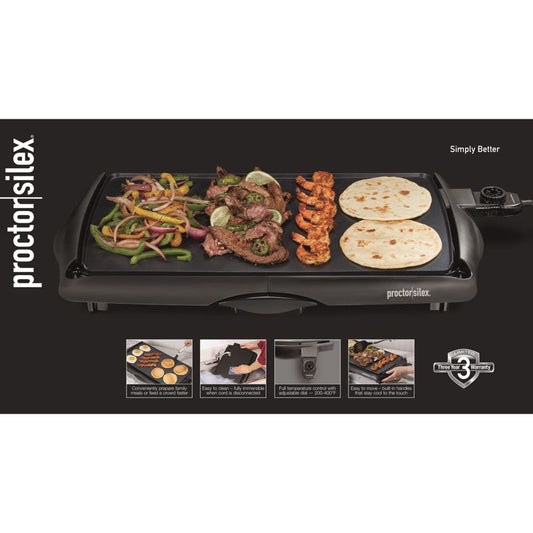 Proctor Silex Black Plastic Nonstick Surface Electric Griddle 200 sq in