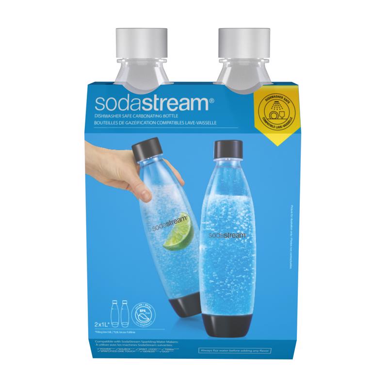 SodaStream White 1 L Carbonator Bottle 2 pk