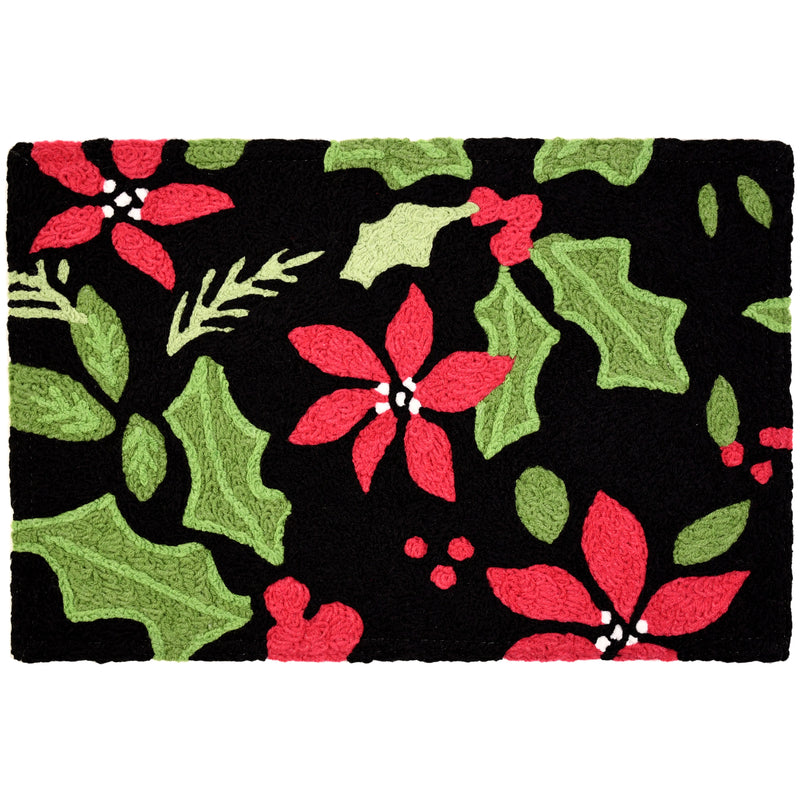 Jellybean 20 in. W X 30 in. L Multi-Color Poinsettia & Holly Toss Polyester Accent Rug