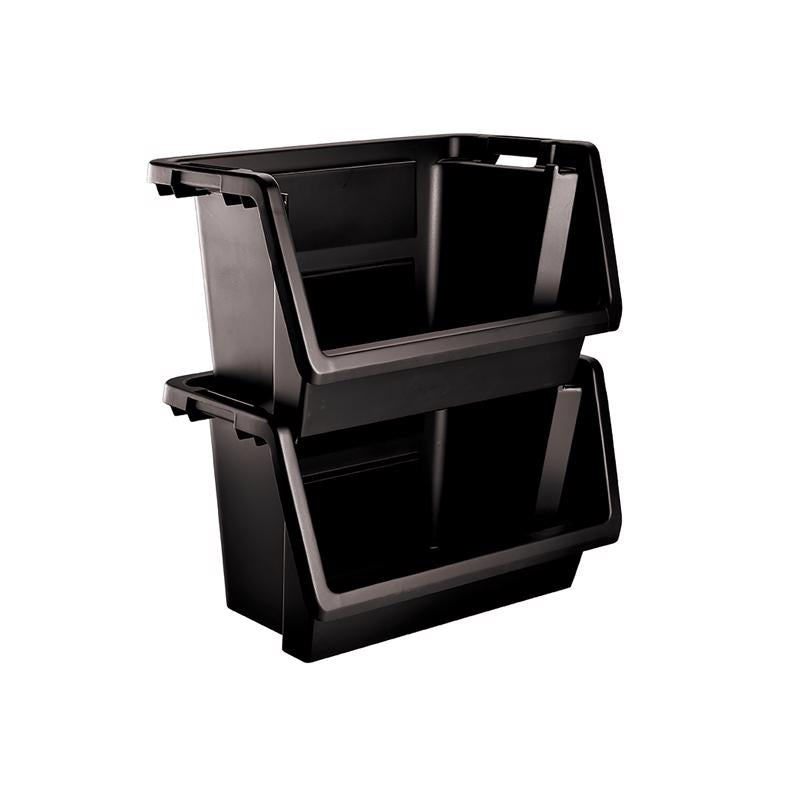 Starplast Black Storage Bin 14.4 in. H X 15.6 in. W X 28 in. D Stackable