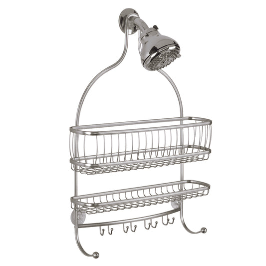 iDesign York Lyra Jumbo 4 in. H X 16 in. W X 23 in. L Satin Nickel Silver Shower Caddy