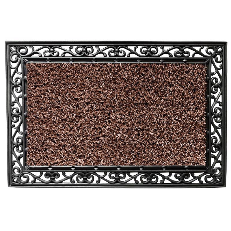 GrassWorx Clean Machine 24 in. W X 36 in. L Brown Wrought Iron Stems and Leaves Astroturf Door Mat