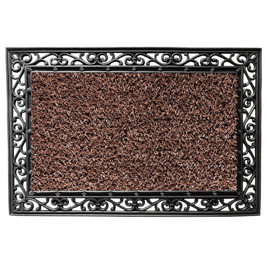 GrassWorx Clean Machine 24 in. W X 36 in. L Brown Wrought Iron Stems and Leaves Astroturf Door Mat