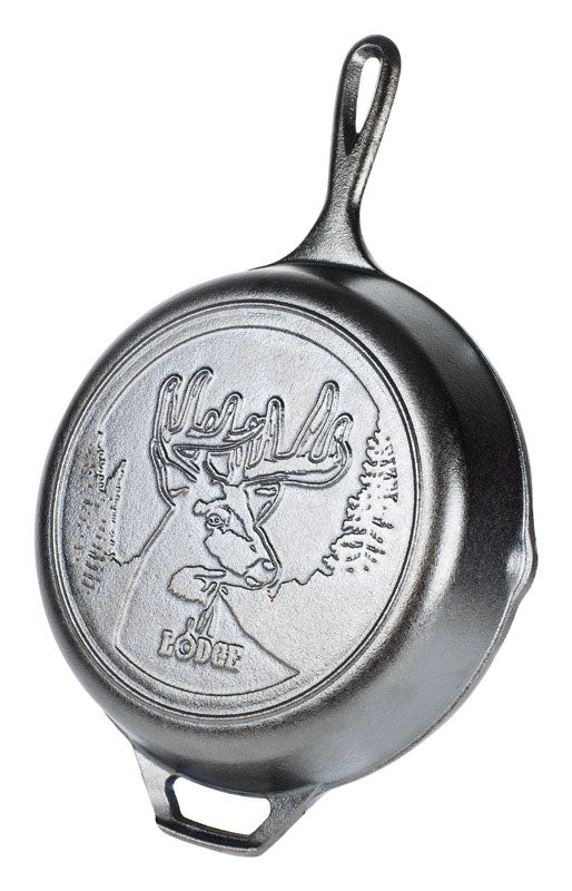 Lodge Wildlife Series-Whitetail Buck Cast Iron Skillet 10-1/4 in. Black