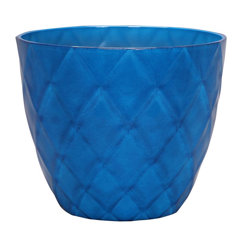 L&G 13.5 in. H X 16 in. D Polyresin Diamond Planter Blue