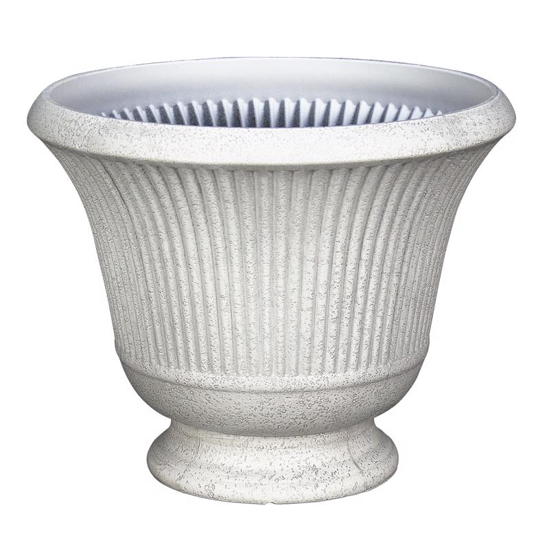 L&G 12.9 in. H X 16 in. D Polyresin Pedestal Urn Planter Stone