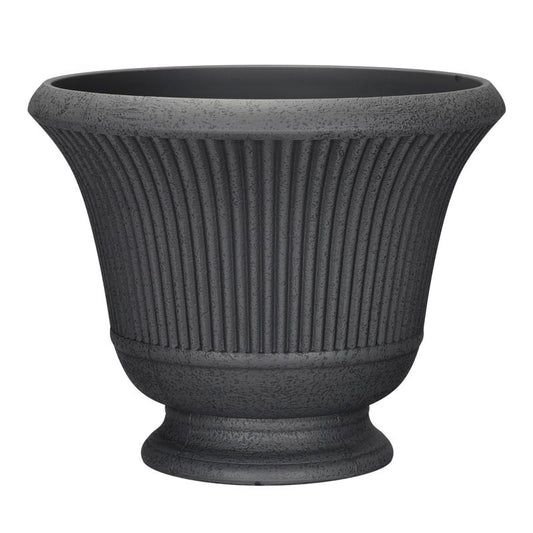 L&G 12.9 in. H X 16 in. D Polyresin Pedestal Urn Planter Charcoal